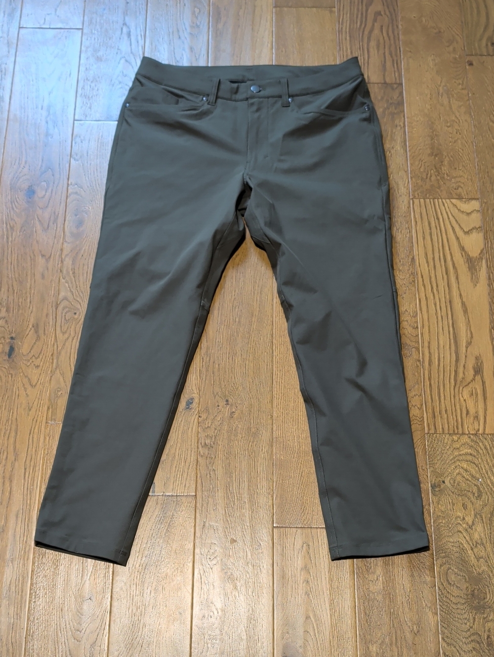 Lululemon ABC Classic-Fit 5-Pocket Pants in a green or dark olive shade